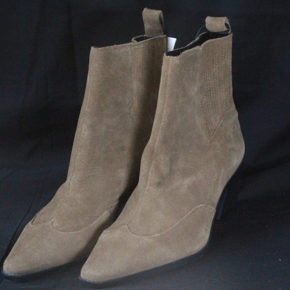 NEW ZARA CAMEL SUEDE WESTERN STYLE COWBOY ANKLE BOOTS SZ 39 - Picture 4 of 6